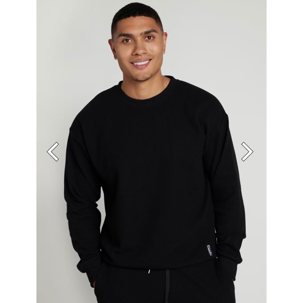 Comfrt Waffle Lounge Long Sleeve Crewneck Shirt Unisex Black M AX2510015